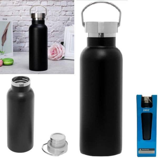 24OZ Water Bottle Flask – Stainless With SS Top – Black